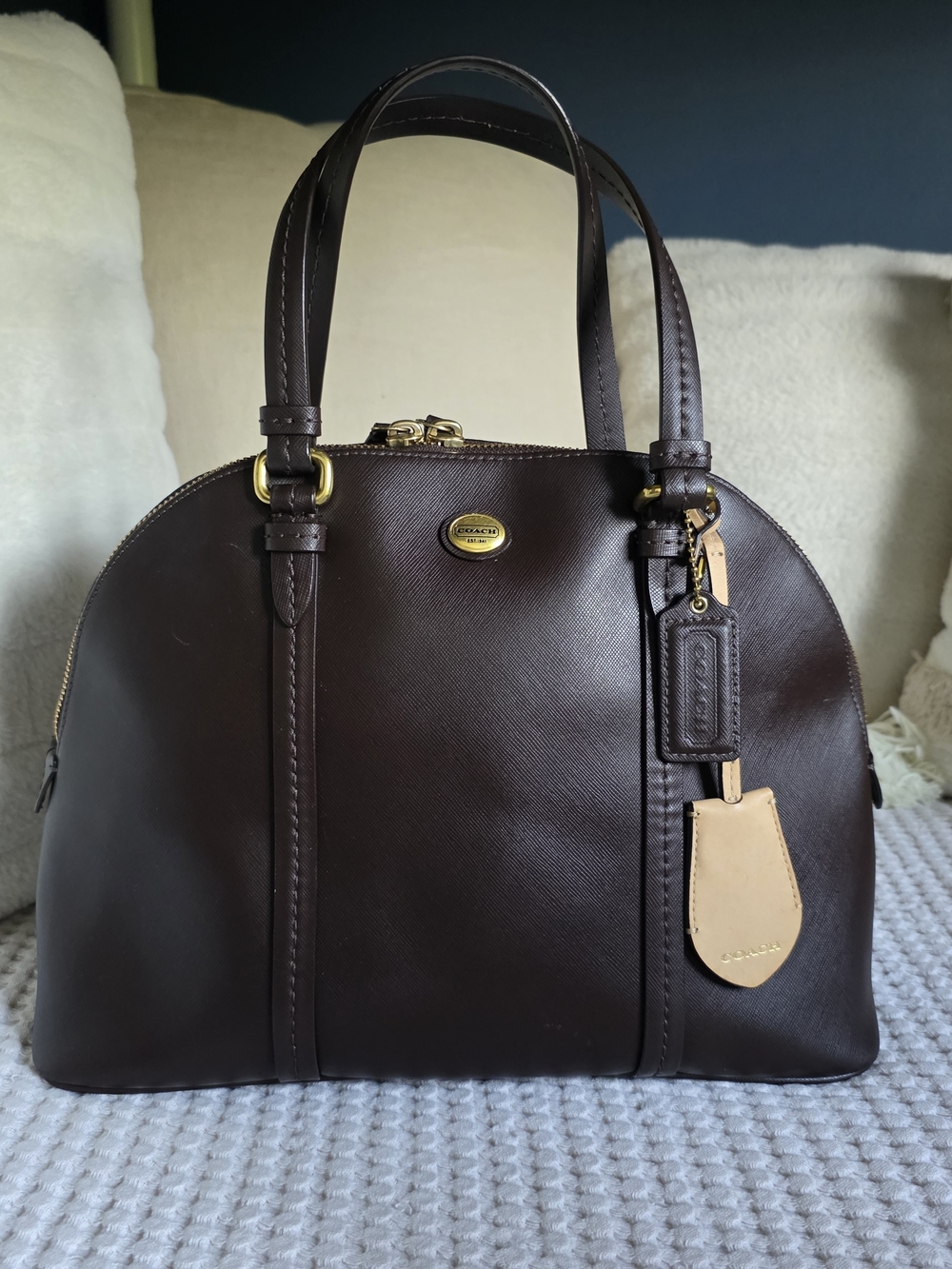 Coach Peyton Cora Domed Satchel in mahogany brown leather